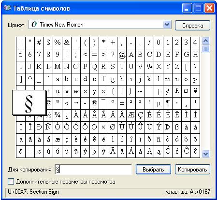 Таблица символов Windows